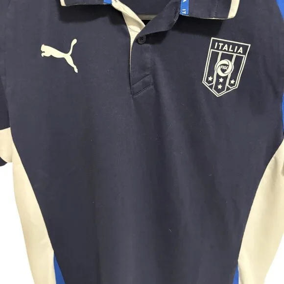 Puma Italia FIGC Polo Size XL Classic Fit Soccer Shirt Short Sleeve Blue Logos - Picture 4 of 6